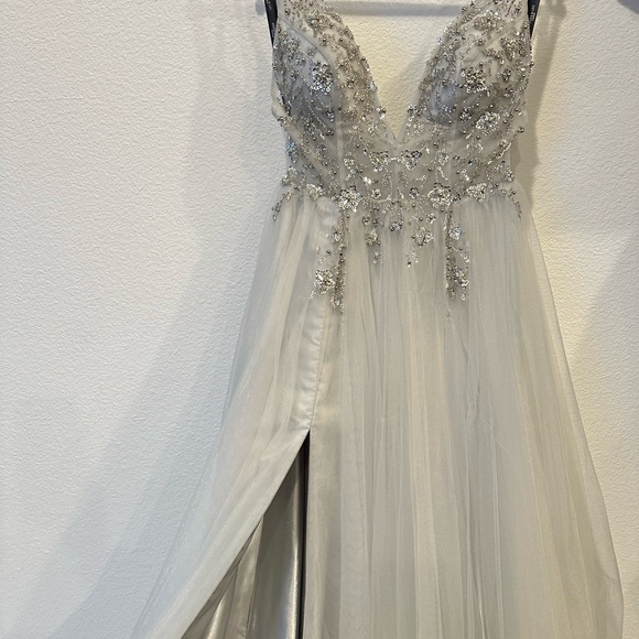 Elegant Silver Embellished Evening Gown - Picture 7 of 16